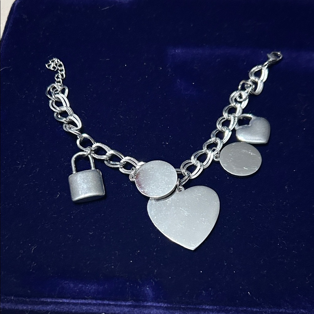 Silver Charm Bracelet with Heart and Lock Pendants